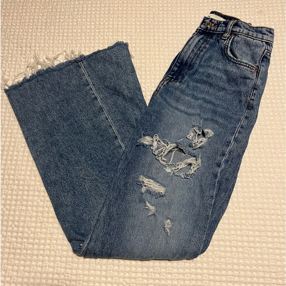 Zara ripped medium wash jeans